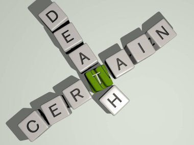 En üst perspektiften gelen kübik harflerle oluşturulan kesin ölüm kombinasyonu, konsept sunumu için mükemmel. resimleme ve iş