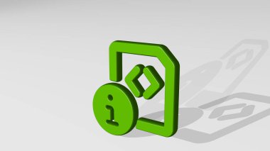 Dosya Kodu Bilgileri gölgeli duruyor. Metalik heykelin beyaz arka planda, yumuşak desenli üç boyutlu çizimi. simge ve iş