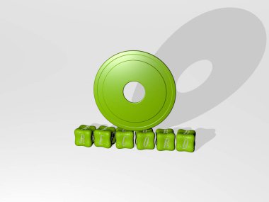 Konsept ve sunumların ilgili anlamları için metalik zar harflerinin oluşturduğu 3 boyutlu grafik ve metin çizimi. arka plan ve müzik