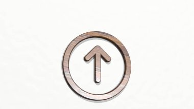 Işık arkaplanı olan bir duvardaki parlak metalik heykelin üç boyutlu çizimi ile yükleme çemberi oluşturuldu. simge indir ve indir