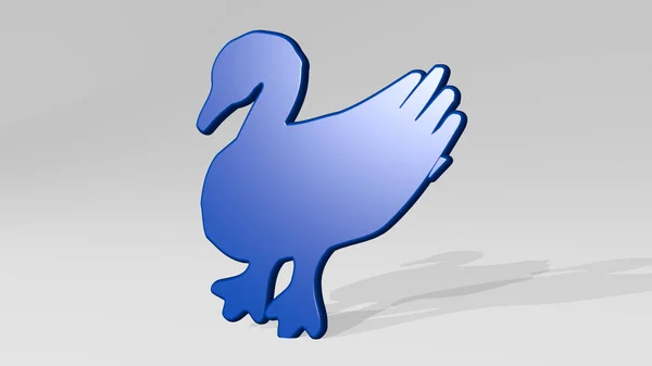 Duck Made Illustration Shiny Metallic Sculpture Shadow Light Background Bird — Stock Photo, Image