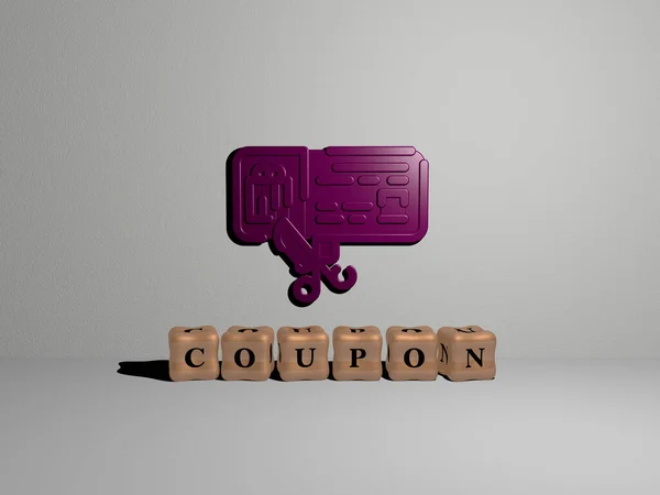 Coupon 그래픽의 삽화와 개념과 프레젠테이션의 의미를 주사위 문자에 만들어 텍스트 — 스톡 사진
