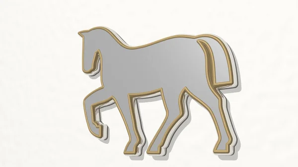 Horse Made Illustration Shiny Metallic Sculpture Wall Light Background Animal — Stock Photo, Image