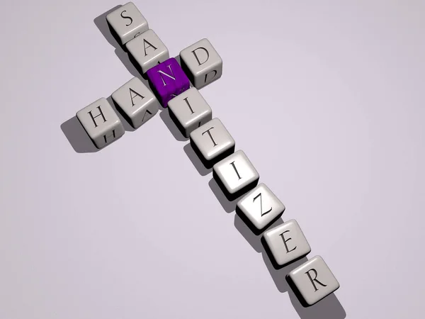 Palavras Cruzadas Higienizador Mão Dispostas Por Letras Cúbicas Piso Espelhado — Fotografia de Stock