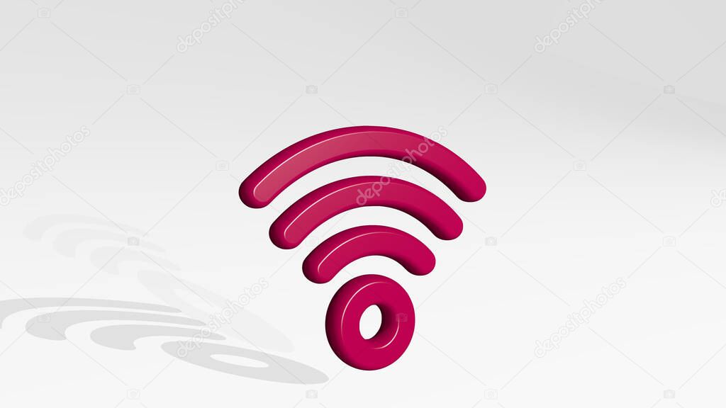 WIFI stand with shadow. 3D illustration of metallic sculpture over a white background with mild texture. icon and internet