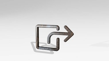 NAVIGATION NEXT 3D illüstrasyon tarafından yapılmış parlak metalik bir heykel gölgesi ışık arkaplan üzerine dökülüyor. simge ve harita