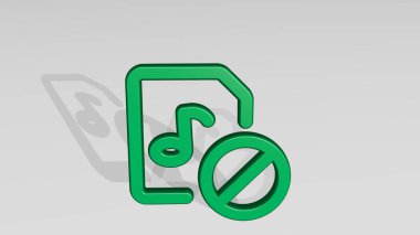 Ses dosyası kapatıldı. Gölge ile ayakta durun. Metalik heykelin beyaz arka planda, yumuşak desenli üç boyutlu çizimi. müzik ve tasarım