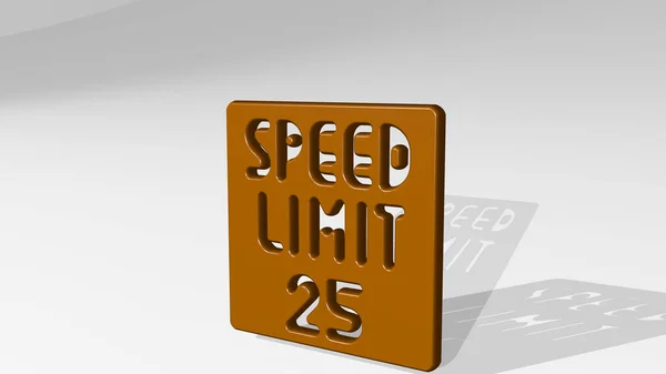 Road Sign Speed Limit Står Med Skugga Illustration Metallisk Skulptur — Stockfoto