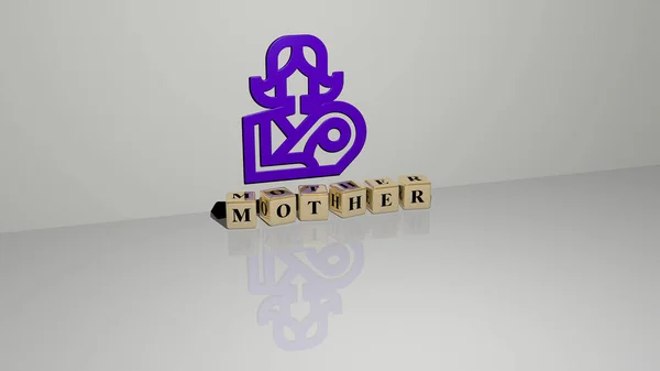 Grafisk Bild Mother Vertikalt Tillsammans Med Text Byggd Metalliska Kubikbokstäver — Stockfoto