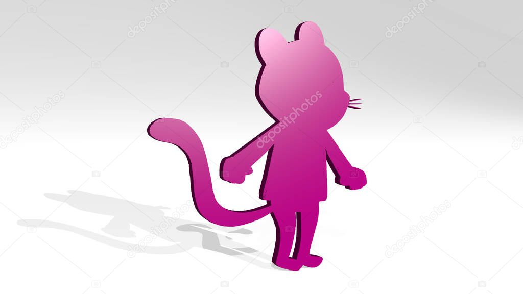 COMIC MOUSE made by 3D illustration of a shiny metallic sculpture with the shadow on light background. cartoon and character