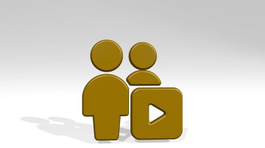 Aydınlık arkaplanda gölgesi olan parlak metalik bir heykelin 3 boyutlu çizimi ile yapılmış birden fazla eylem oynatıcısı. soyut ve mavi