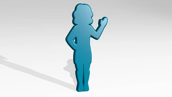 Girl Ficar Com Sombra Ilustração Escultura Metálica Sobre Fundo Branco — Fotografia de Stock