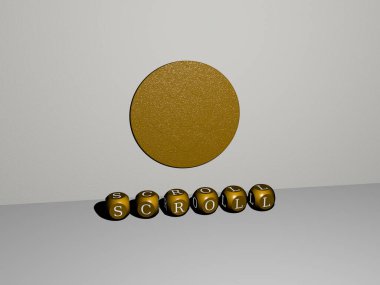 Konsept ve sunumların ilgili anlamları için metalik zar harfleri ve metinlerin 3D çizimi. arkaplan ve tasarım