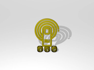 TAP 'ın dikey olarak 3D grafik resmi ve üst perspektiften metalik kübik harflerle oluşturulan metin, konsept sunumu ve slayt gösterileri için mükemmel. su ve resimleme