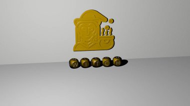 En üst perspektiften metalik kübik harflerle oluşturulan WitCH 'nin dikey olarak üç boyutlu grafik görüntüsü, konsept sunumu ve slayt gösterileri için mükemmel. Cadılar Bayramı ve illüstrasyon