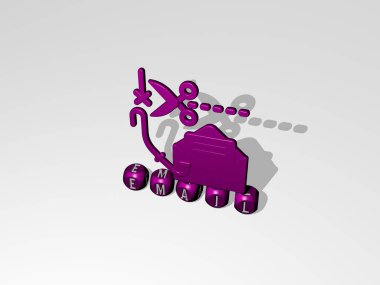 EMAIL 'in 3D grafik resmi, üst perspektiften metalik kübik harflerle oluşturulan metinlerle birlikte, konsept sunum ve slayt gösterileri için mükemmel. resimleme ve iş