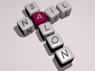 NAIL SALON kombinasyonu. Kübik harflerle en üst perspektiften inşa edilmiş. Konsept sunumu için mükemmel. arka plan ve güzellik