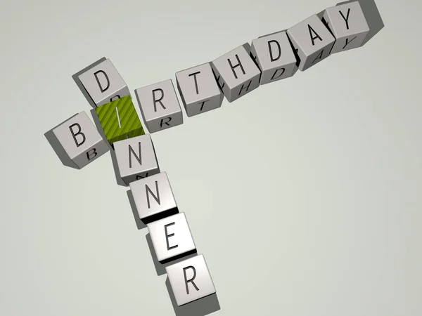 Комбінація Birthday Dinner Побудована Кубічними Літерами Верхньої Точки Зору Відмінно — стокове фото