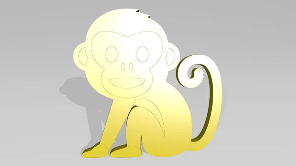 Opice Zdi Ilustrace Kovové Plastiky Bílém Pozadí Jemnou Texturou Zvíře — Stock fotografie