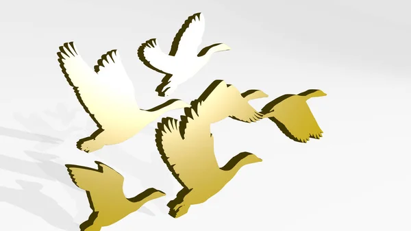 Pájaro Hecho Por Ilustración Una Escultura Metálica Brillante Con Sombra —  Fotos de Stock