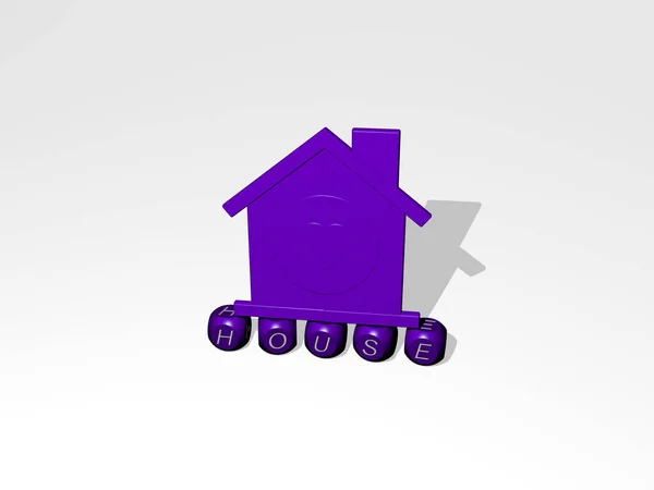 Графічне Зображення House Вертикально Поряд Текстом Побудованим Металевими Кубічними Літерами — стокове фото
