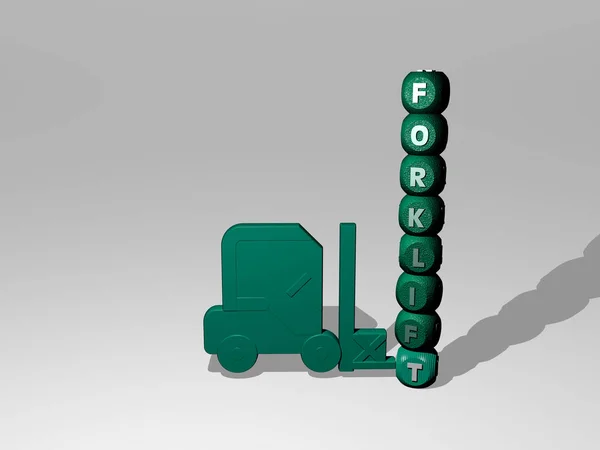 Подання Forklift Піктограмою Стіні Текстом Розташованою Металевими Кубічними Літерами Дзеркальній — стокове фото