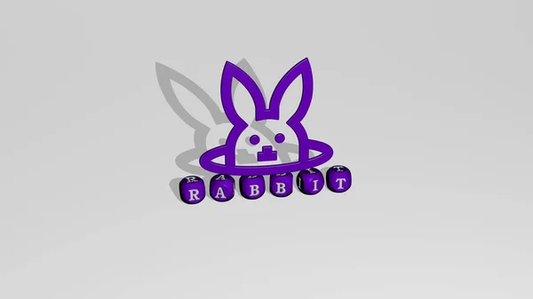 Представление Rabbit Иконкой Стене Текстом Упорядоченным Металлическими Кубическими Буквами Зеркальном — стоковое фото