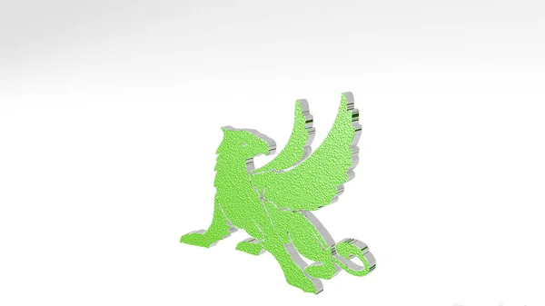 Ancient Eagle Dragon Symbol Wall Illustration Metallic Sculpture White Background — Stock Photo, Image