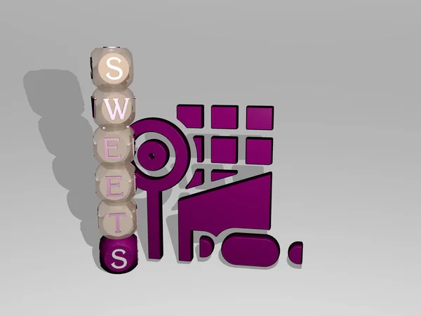 Ilustrace Grafiky Sweets Textu Kolem Ikony Zhotovené Kovovými Kostičkovými Písmeny — Stock fotografie