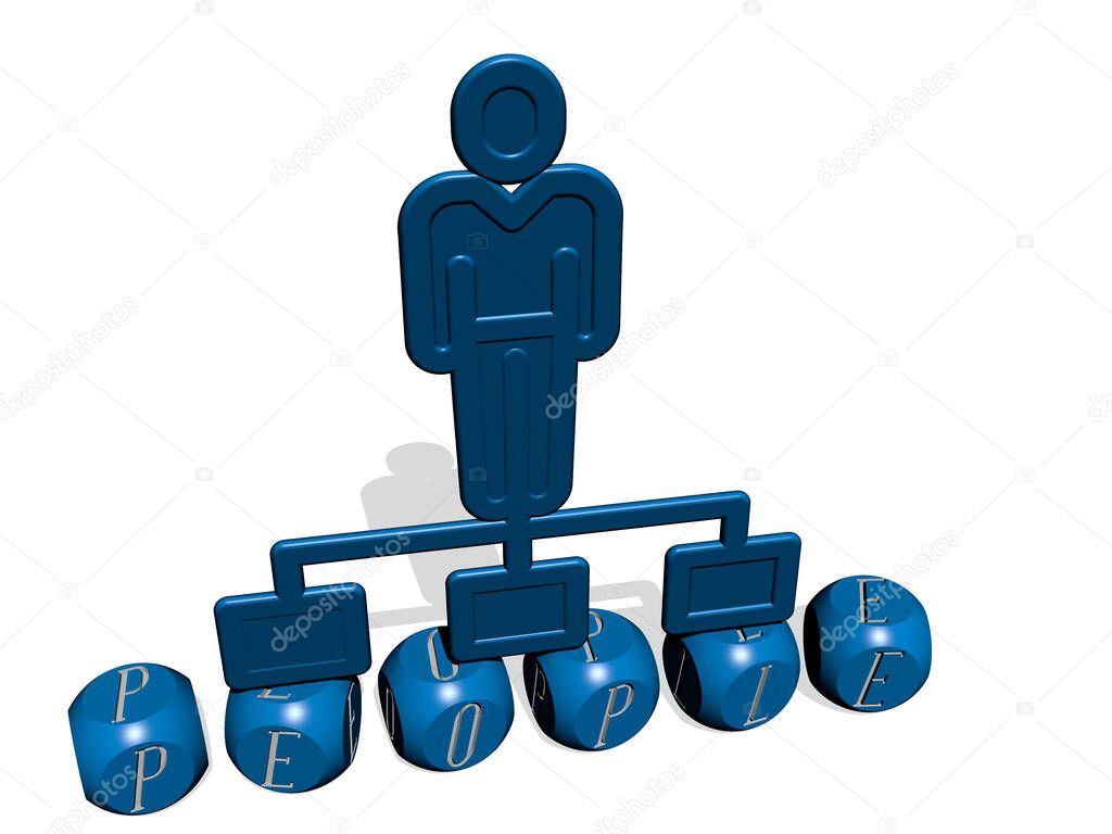 3D illustration of people graphics and text made by metallic dice letters for the related meanings of the concept and presentations. business and background