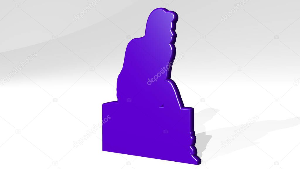 MAN THINKING stand with shadow. 3D illustration of metallic sculpture over a white background with mild texture. business and concept