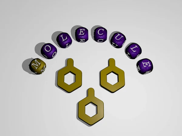 Representação Molecule Com Ícone Parede Texto Dispostos Por Letras Cúbicas — Fotografia de Stock