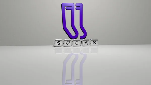 3D graphical image of SOCKS vertically along with text built by metallic cubic letters from the top perspective, excellent for the concept presentation and slideshows. background and illustration