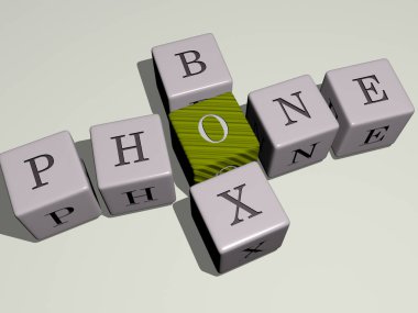 En üst perspektiften gelen kübik harflerle yapılmış telefon kulübesi kombinasyonu, konsept sunumu için mükemmel. cep telefonu ve iş