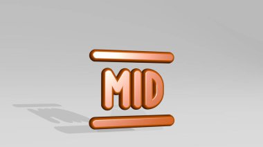 AUDIO DOCUMENT MID gölgeyle ilgili bir perspektiften. Üç boyutlu metalik malzemelerden yapılmış kalın bir heykel. Resim ve arkaplan