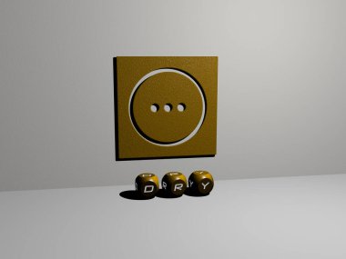 Duvarında simge ve ayna zemininde metalik kübik harflerle konsept ve slayt gösterisi sunumu için düzenlenmiş üç boyutlu kuru tasviri. arkaplan ve kahverengi