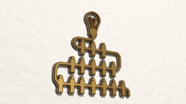 İnsanları duvardaki bir perspektiften birbirine bağlamak. Üç boyutlu metalik malzemelerden yapılmış kalın bir heykel. Resim ve arkaplan