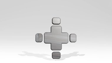 Konektör perspektiften gölge düşürüyor. Üç boyutlu metalik malzemelerden yapılmış kalın bir heykel. kablo ve bağlantı