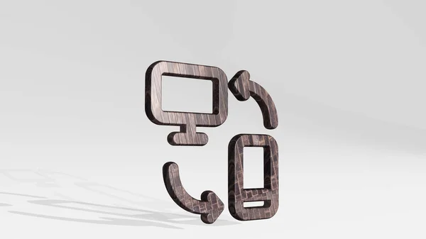 Telefoonmonitor Exchange Gemaakt Door Illustratie Van Een Glanzende Metalen Sculptuur — Stockfoto