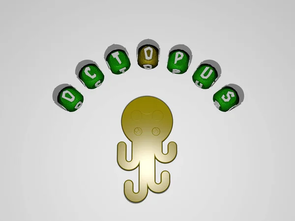 Иллюстрация Графики Octopus Текста Вокруг Иконки Выполненной Металлическими Буквами Кубиков — стоковое фото
