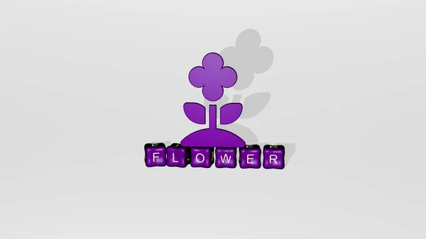 Grafický Obraz Flower Svisle Spolu Textem Sestaveným Kovovými Krychlovými Písmeny — Stock fotografie
