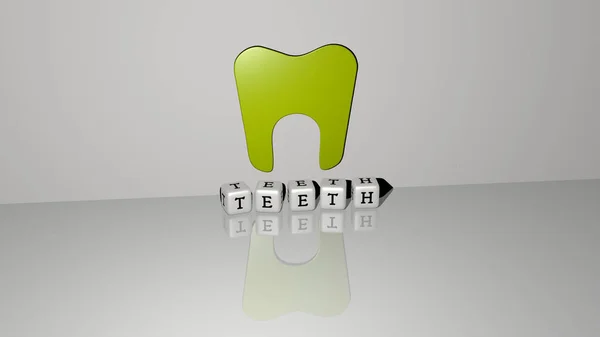 Rappresentazione Denti Con Icona Sulla Parete Testo Disposto Lettere Metalliche — Foto Stock
