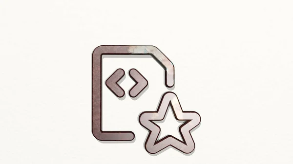 File Code Star Väggen Illustration Metallisk Skulptur Över Vit Bakgrund — Stockfoto