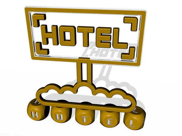 Illustration Von Hotel Grafiken Und Text Aus Metallischen Würfelbuchstaben Für — Stockfoto