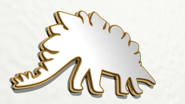 Dinosaur Från Ett Perspektiv Väggen Tjock Skulptur Gjord Metalliska Material — Stockfoto