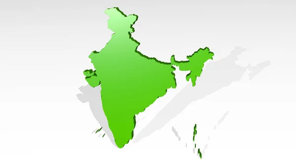 Карта Индии Стоит Тенью Иллюстрация Металлической Скульптуры Белом Фоне Мягкой — стоковое фото