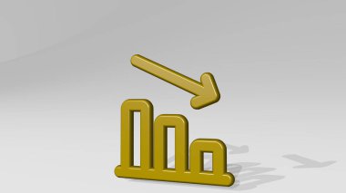 Performans düşüşü gölgeli. Metalik heykelin beyaz arka planda, yumuşak desenli üç boyutlu çizimi. Editör ve iş