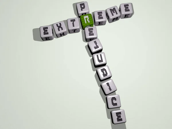 Kruiswoordpuzzels Van Extreme Prejudice Gerangschikt Met Kubieke Letters Een Spiegelvloer — Stockfoto