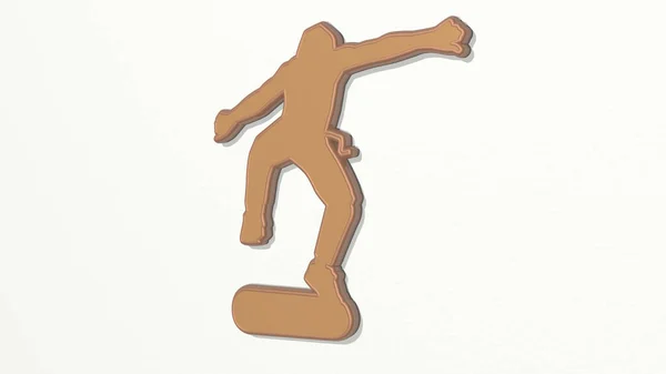 Sportliche Aktivität Durch Illustration Einer Metallisch Glänzenden Skulptur Einer Wand — Stockfoto