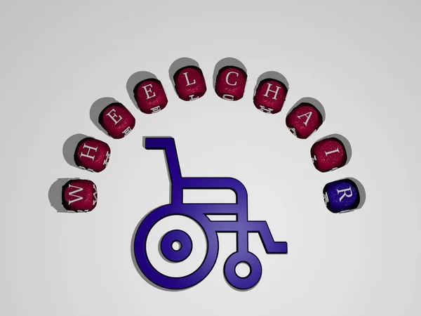 Wheelchair 그래픽 이미지는 위에서 제곱미터 크기의 글자에 아이콘 주변에 수직으로 — 스톡 사진